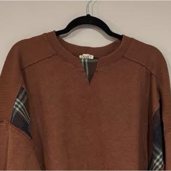 ODDY Women's Rust Brown Pullover with Plaid Side Panels size 3x nwt - Picture 2 of 3